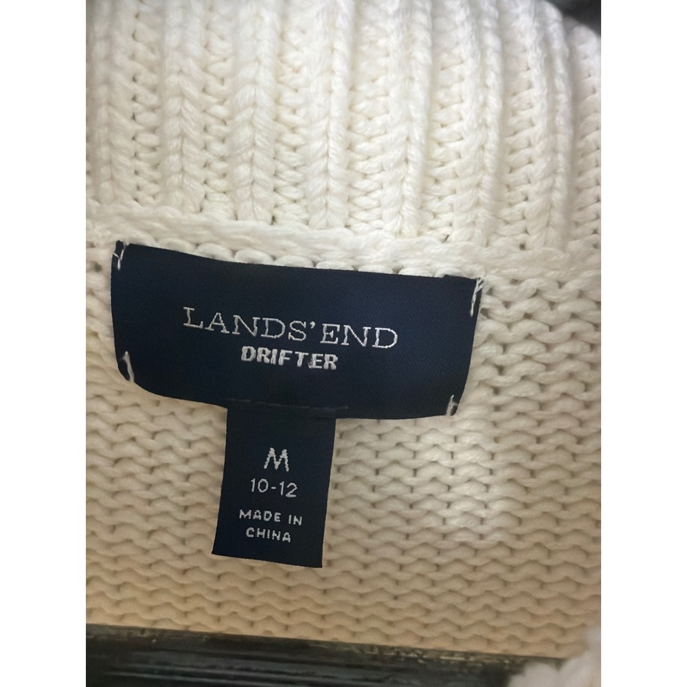 Lands End Drifter Womens Medium Ivory Cable Knit Cotton Turtleneck Sweater - Picture 3 of 4